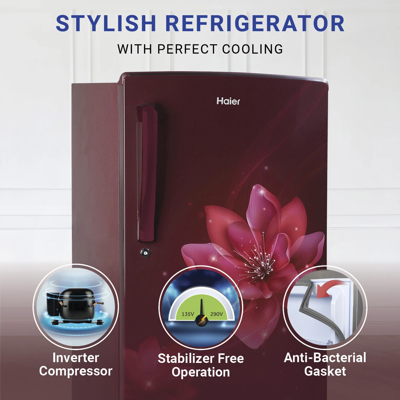 Haier 253 L Direct Cool Single Door 3 Star Refrigerator  with DEFT TechnologyLarge Vegetable Box (Red Peony, HRD-2743CRP-N)